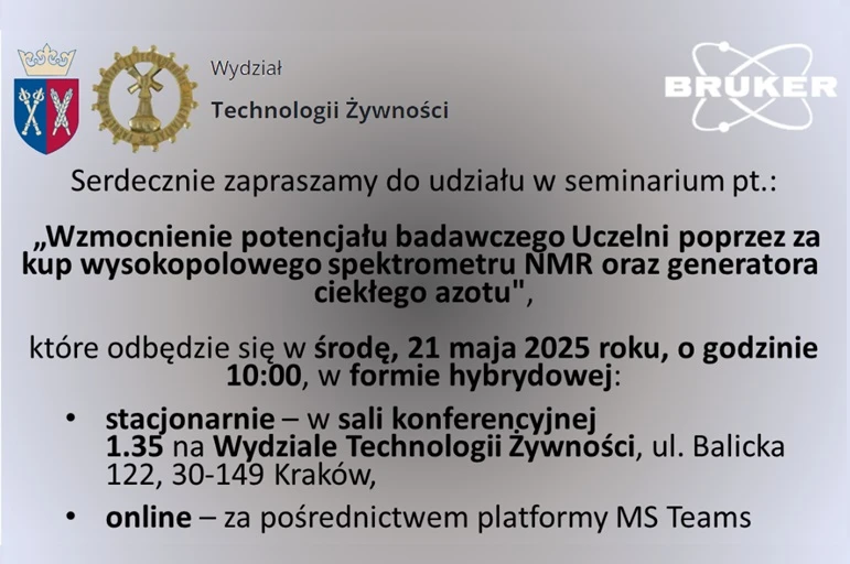 seminarium pt. „Wzmocnienie potencjału badawczego Uczelni poprzez zakup wysokopolowego spektrometru NMR oraz generatora ciekłego azotu"