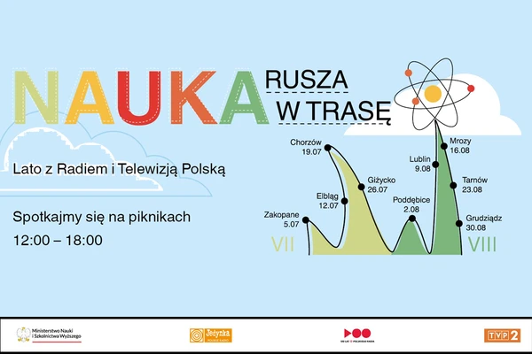 NAUKA RUSZA W TRASĘ
Lato z Radiem i Telewizją Polską

Spotkajmy się na piknikach
12:00 – 18:00

Zakopane – 5.07
Elbląg – 12.07
Chorzów – 19.07
Giżycko – 26.07
Poddębice – 2.08
Lublin – 9.08
Mrozy – 16.08
Tarnów – 23.08
Grudziądz – 30.08